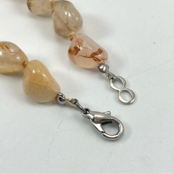 Stunning Unsigned Artisan Peach Clear Agate Beaded Statement Necklace - Picture 5 of 7